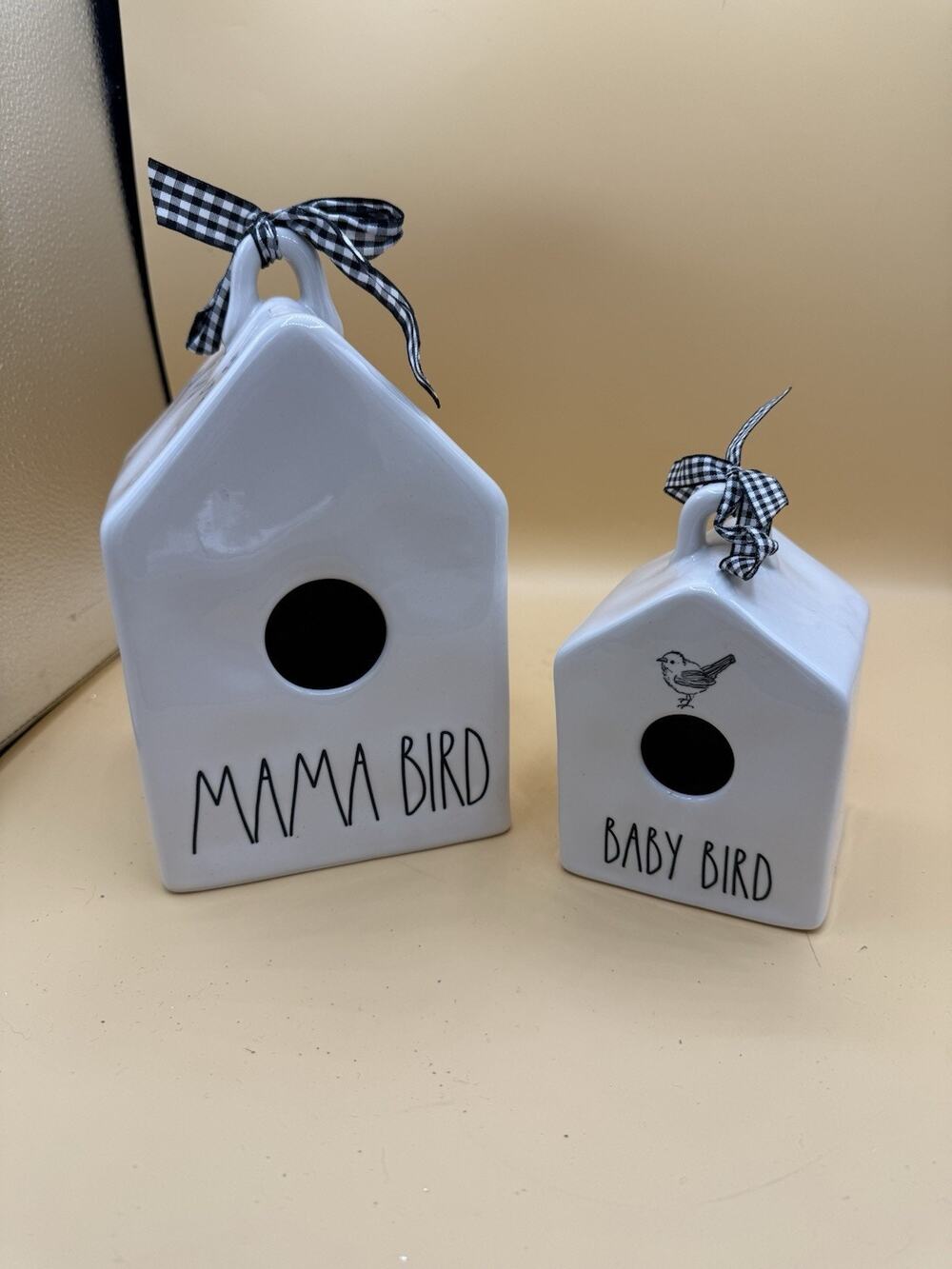 Rae Dunn MAMA BIRD & BABY BIRD Birdhouse Set Farmhouse Decor